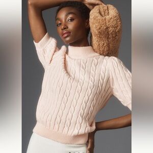 English Factory Light Pink Cable Knit Turtleneck Sweater